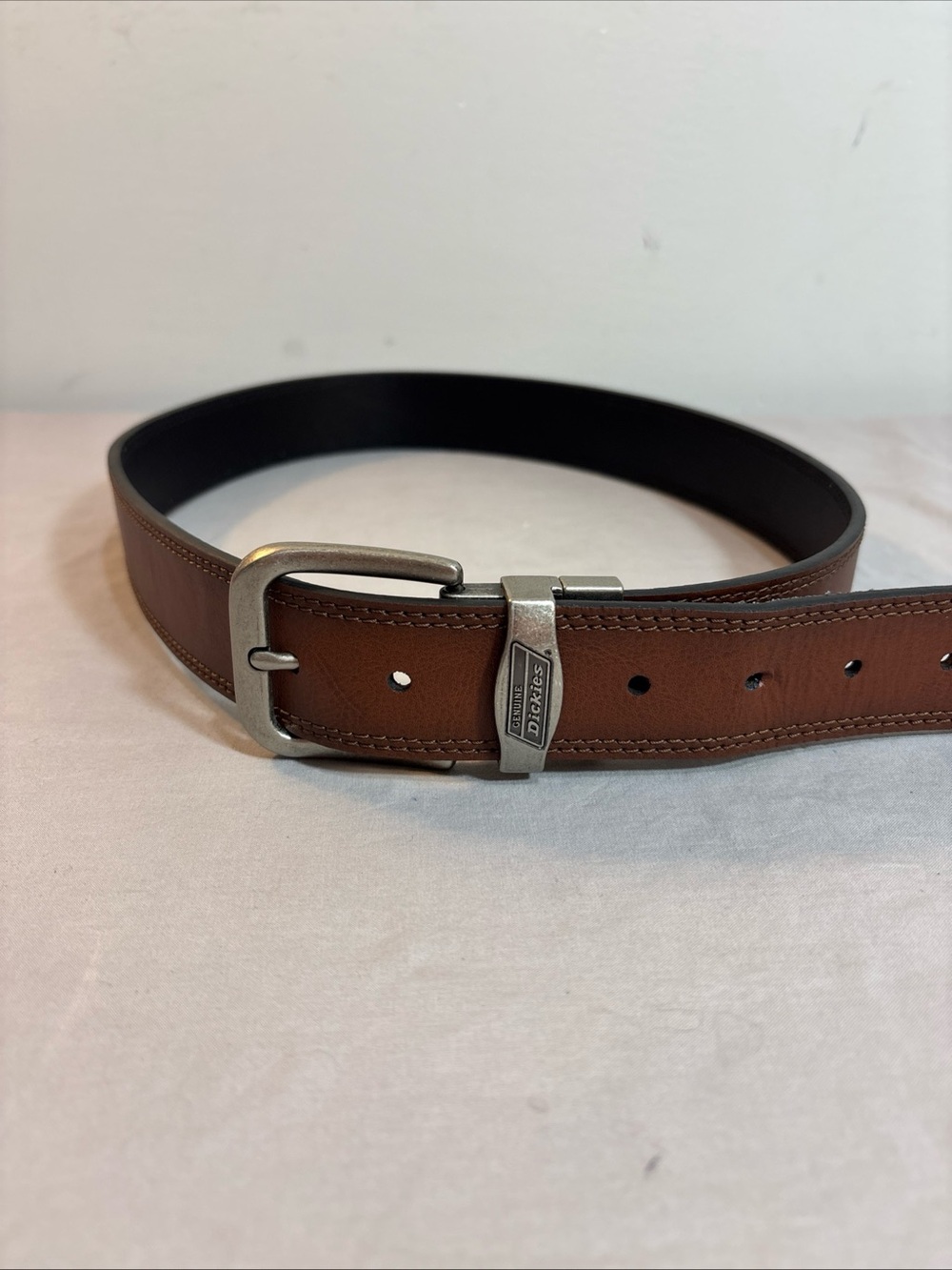 Dickies Brown and Black Reversible Leather Belt with Silver Buckle. 814
